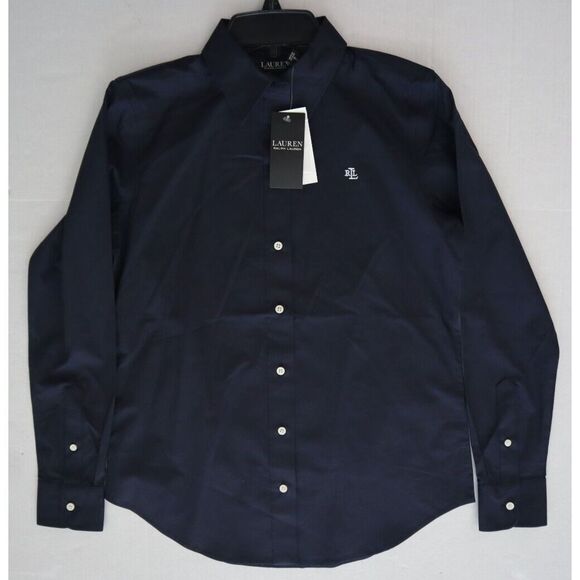 Lauren Ralph Lauren Women's Sz XS Navy Non-Iron Straight-Fit L/S Shirt - Picture 8 of 11